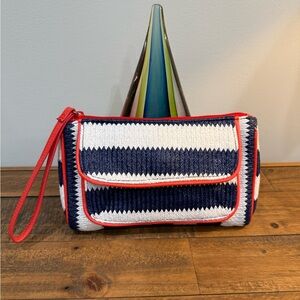 Vera Bradley | Navy and White Woven Clutch with Red Accents